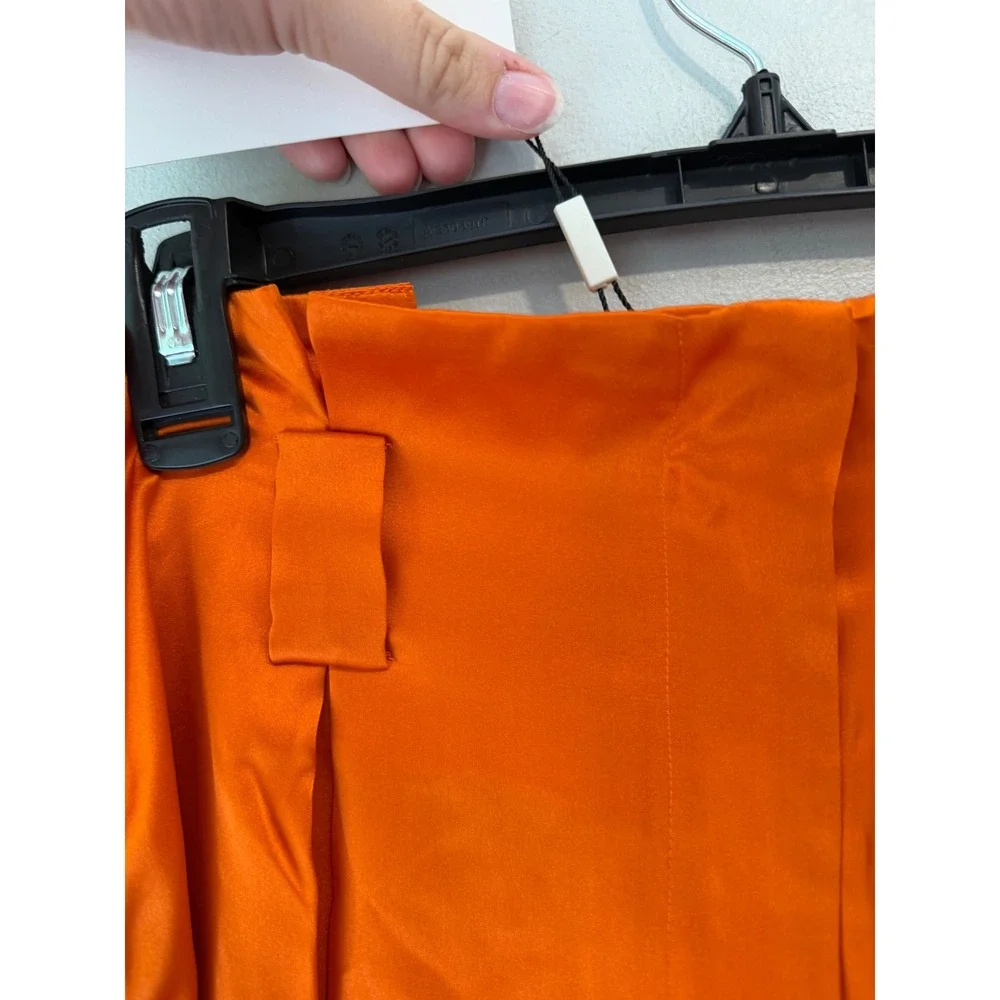 L'AGENCE Orange Satin Wide Leg Pleated Trousers High Rise Pants Size 14 NEW